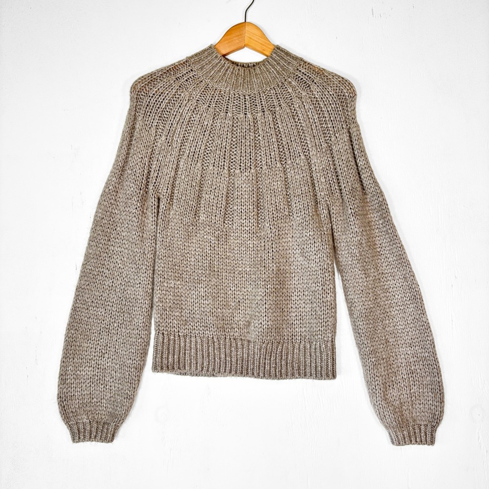 Abercrombie & Fitch Taupe Marl Chunky Knit Balloon Sleeve Mock Neck Sweater XS